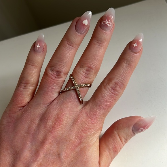 Pave Gold Crystal x ring size 7 - Picture 5 of 14